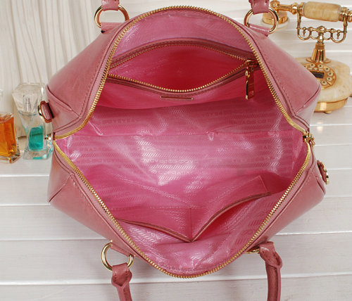 2014 Prada Shiny Leather Two Handle Bag BL0822 pink - Click Image to Close